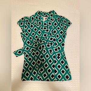 Banana Republic Short-Sleeve Blouse | Emerald Green & Navy | Size 6
